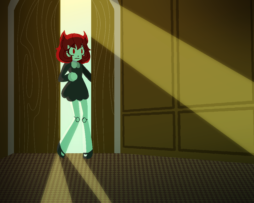 Mary Anta in a doorway to a dark room