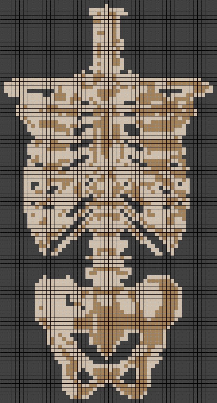 A cross stitch pattern of a skeletal torso