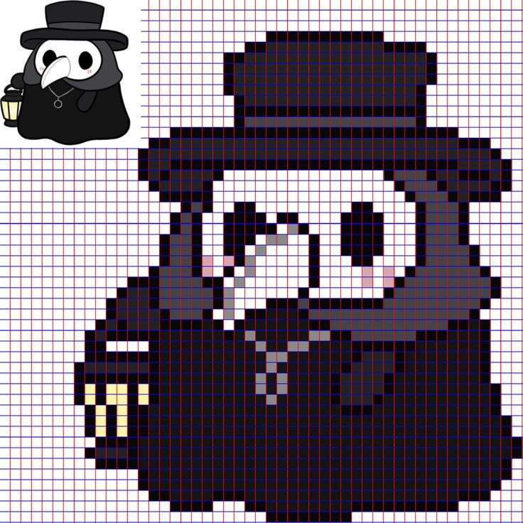 A cross stitch pattern of a plague doctor