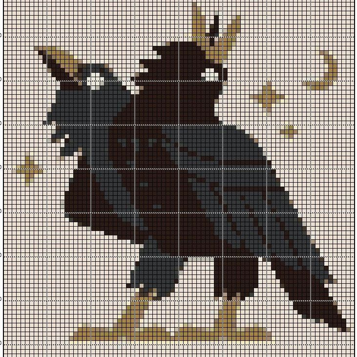 A cross stitch pattern of a two-headed raven