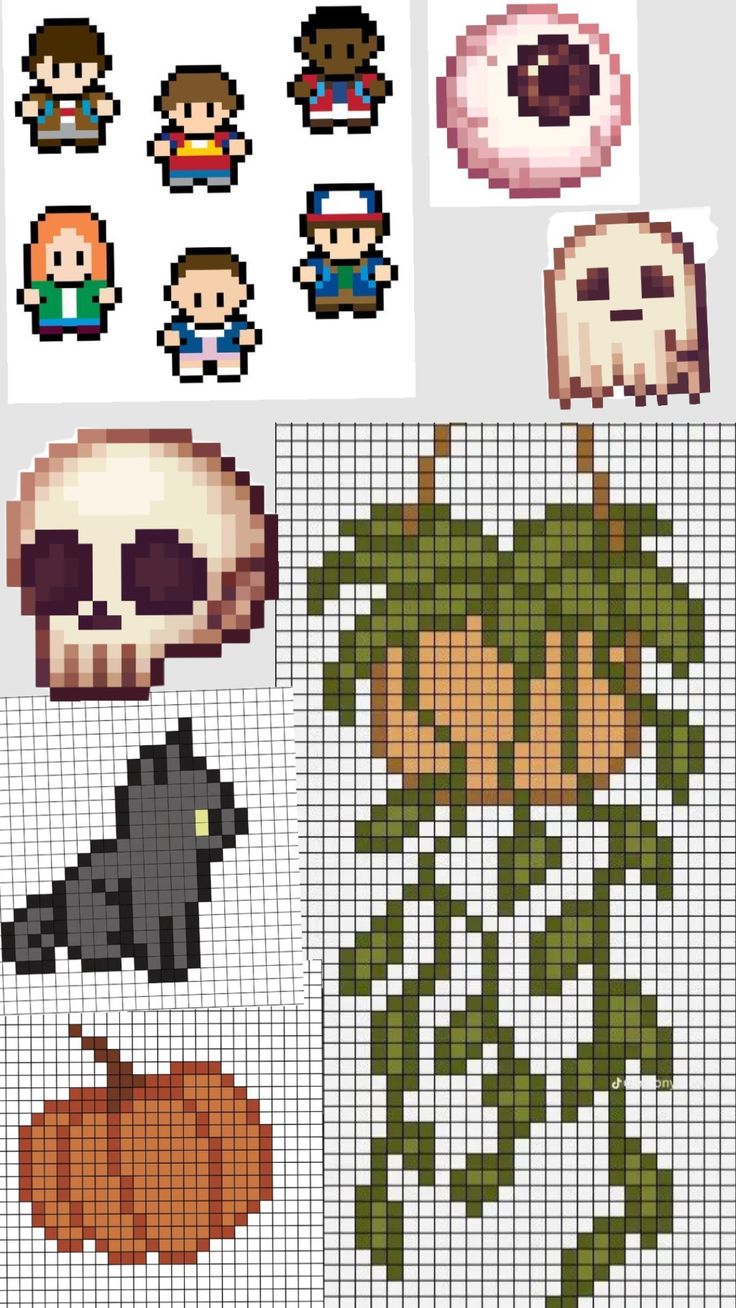 A cross stitch pattern of a few halloween pieces