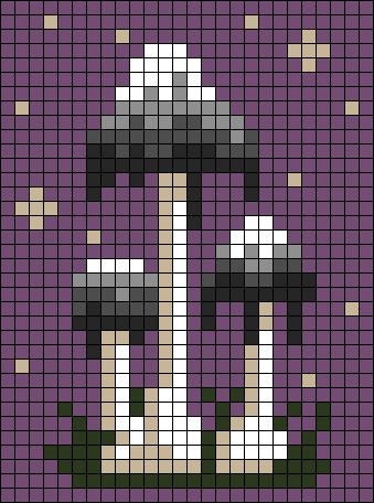 A cross stitch pattern of mushrooms