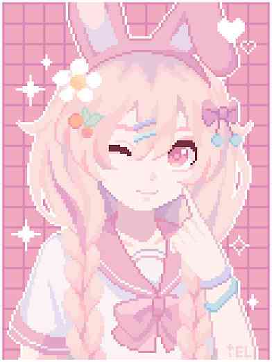 A cross stitch pattern of My Melody as a human